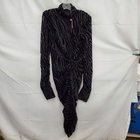 NWT Pretty Little Thing WM's Black Velvet Zebra Devore Draped Midi Dress Size 8 U.S image number 2