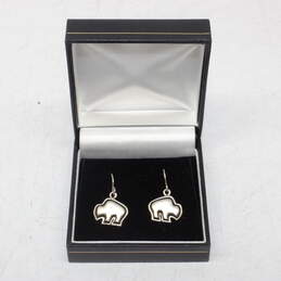 Artisan Signed Sterling Silver Buffalo Silhouette Earrings w/Box - 6.7g