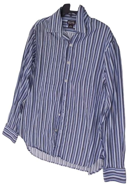 Mens Blue Long Sleeves Spread Collar Button Up Stripped Shirt Size Medium image number 3