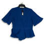 NWT Womens Blue V-Neck Ruffle Flutter Sleeve Wrap Pullover Blouse Top Sz S image number 1