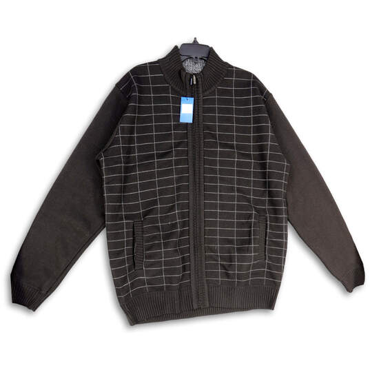 NWT Mens Black Mock Neck Tight Knit Welt Pocket Full-Zip Sweater Size XXL image number 1