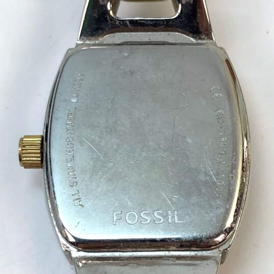 Designer Fossil ES-9825 Two-Tone Analog Rectangle White Dial Quartz Wristwatch image number 4