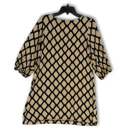 NWT Womens Tan Black Geometric 3/4 Sleeve Round Neck Shift Dress Size M alternative image
