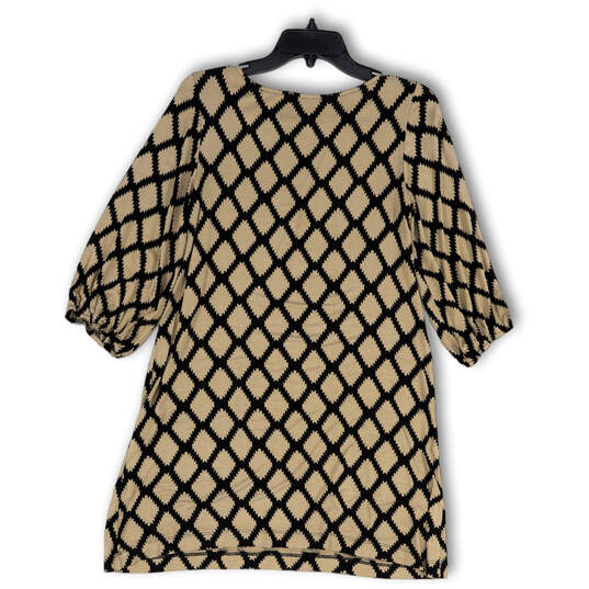 NWT Womens Tan Black Geometric 3/4 Sleeve Round Neck Shift Dress Size M image number 2