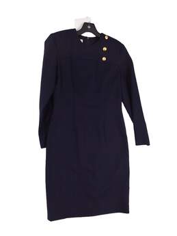 Womens Blue Long Sleeve Round Neck Wool Sweater Dress Size 4
