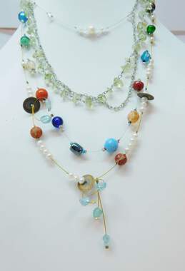 Artisan 925 & Vermeil Peridot Chips Aqua Coral Hematite Pearl & Art Glass Beaded Necklaces Variety 33.8g