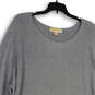Womens Gray Round Neck Long Sleeve Knitted Side Zip Pullover Sweater XL image number 3