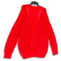 Womens Red V-Neck Long Sleeve Open-Knit Pullover Sweater Size 26/28 image number 2