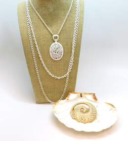 Vintage Emmons & Fashion White & Gold Tone Multi Strand Necklace & Swirl Brooch 74.5g
