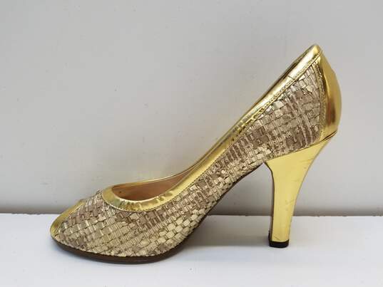 Metallic Gold Tone Peep-Toe Pumps Women's Size 38.5 (Authenticated) image number 2
