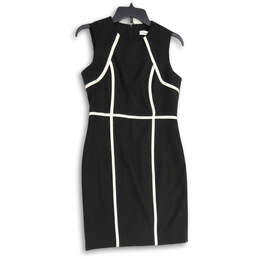 Women's Black White Round Neck Sleeveless Back Zip Bodycon Dress Size 4P
