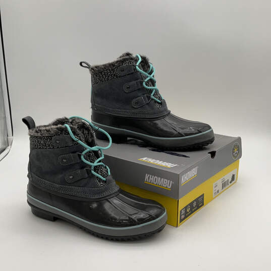 NIB Womens Keri Gray Round Toe Fur Trim Lace Up Duck Snow Boots Size 11 M image number 1