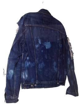 Mens Blue Long Sleeve Button Front Distressed Denim jean Jacket Size Medium alternative image