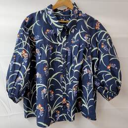 Maeve by Anthropologie Cotton Navy Blue Floral Button-Up Shirt 3X