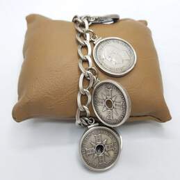 Sterling Silver Assorted Coin 8- Charm 7" Bracelet 68.1g