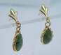 14K Gold Nephrite Cabochon Scalloped Teardrop Drop Post Earrings 1.6g image number 2
