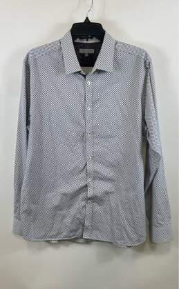 Ted Baker Mens Blue White Geometric Long Sleeve Spread Collar Dress Shirt Size 5