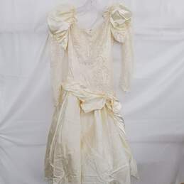 Vintage White Beaded & Lace Sleeve Drop Waist Wedding Dress