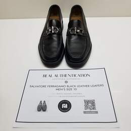 AUTHENTICATED Salvatore Ferragamo Black Leather Loafers Mens Size 10