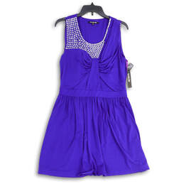 NWT Womens Blue Sleeveless Round Neck Short Fit & Flare Dress Size 12