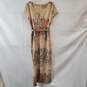 Size 4 Floral with Metallic Thread and Gray Waist Tie Short Sleeve Long Dress image number 2