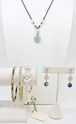 Vintage & Contemporary Asian Inspired Jade & Cloisonne Enamel Earrings & Bracelets 65.5g