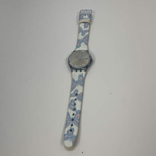 Designer Swatch Blue Floral Round Water Resistant Analog Wristwatch W/ Box image number 1