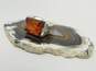 Artisan 925 Modernist Amber Cabochon Rectangle Chunky Ring Huggie Hoop Earrings & Wide Cuff Bracelet 42.1g image number 3