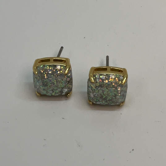 Designer Kate Spade Gold-Tone Opal Glitter Small Square Stud Earrings image number 2