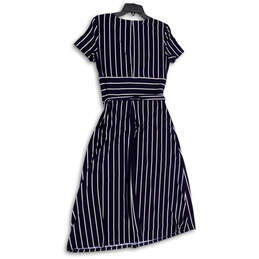 Womens Blue White Striped Short Sleeve Back Zip A-Line Dress Size 8 alternative image