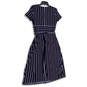 Womens Blue White Striped Short Sleeve Back Zip A-Line Dress Size 8 image number 2