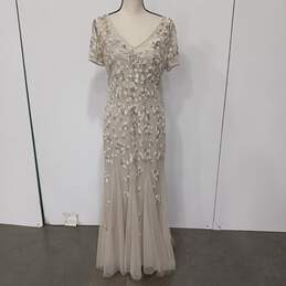 Adrianna Papell Beige, Silver, And White Beaded Evening Gown Size 10