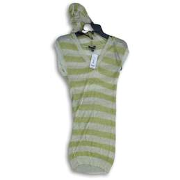 NWT Bebe Womens Gold Silver Striped Knitted Hooded Sweater Dress Size XS