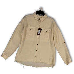 NWT Womens Tan Collared Long Sleeve Pockets Button-Up Shirt Size Small