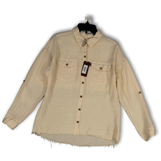 NWT Womens Tan Collared Long Sleeve Pockets Button-Up Shirt Size Small image number 1