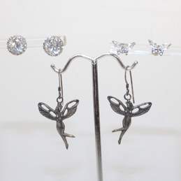 Bundle of 3 Sterling Silver Fairy And Butterfly CZ Earrings - 7.0g