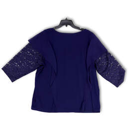 Womens Blue Round Neck Lace Long Sleeve Pullover Blouse Top Size 2X alternative image