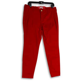 Womens Red Stretch Regular Fit Flat Front Skinny Leg Ankle Pants Size 12