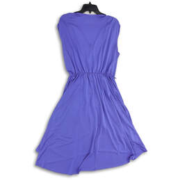 Womens Blue Smocked Surplice Neck Sleeveless A-Line Dress Size 14 alternative image