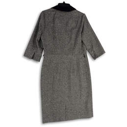 Womens Gray Black 3/4 Sleeve Spread Collar Back Slit Sheath Dress Size 8 alternative image