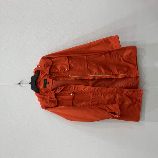 Womens Orange Long Sleeve Side Pocket Hooded Windbreaker Jacket Size Medium image number 1