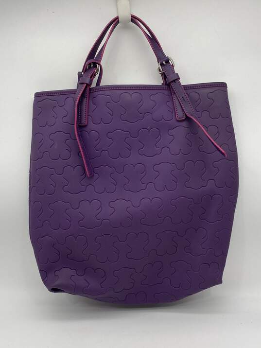Authentic Womens Purple Leather Inner Zipper Pocket Double Handle Tote Bag image number 1