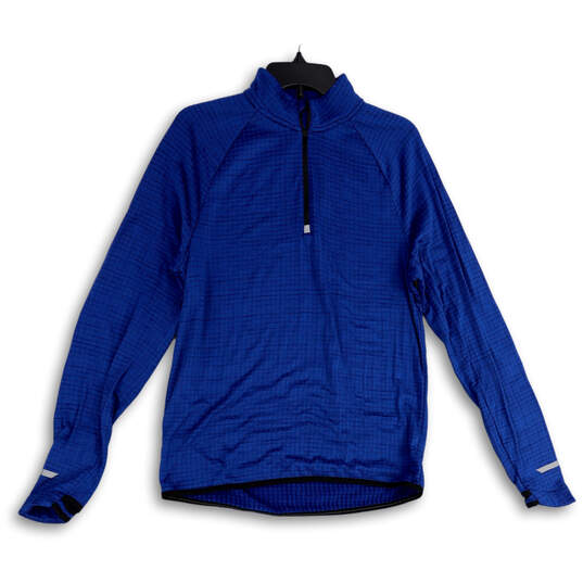 Mens Blue Mock Neck Long Sleeve 1/4 Zip Activewear T-Shirt Size Medium image number 1
