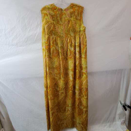 Vintage 60s Paisley Print Yellow Dress Fuzzy image number 2