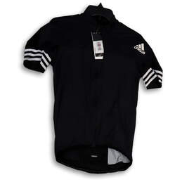 NWT Womens Black White Short Sleeve Stand Collar Cycling Shirt Sz L