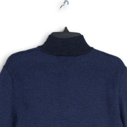 Mens Blue Long Sleeve Mock Neck 1/4 Zip Knitted Pullover Sweater Size Large image number 4