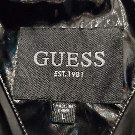 Guess Women Shiny Black Puffer Jacket L image number 3
