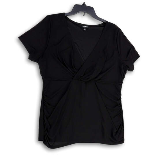 Womens Black V-Neck Side Ruched Short Sleeve Pullover Blouse Top Size 1 image number 1