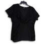 Womens Black V-Neck Side Ruched Short Sleeve Pullover Blouse Top Size 1 image number 1