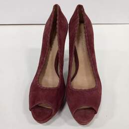 Womens Lunsa Red Suede Peep Toe Braided Trim Stiletto Platform Heel Size 10